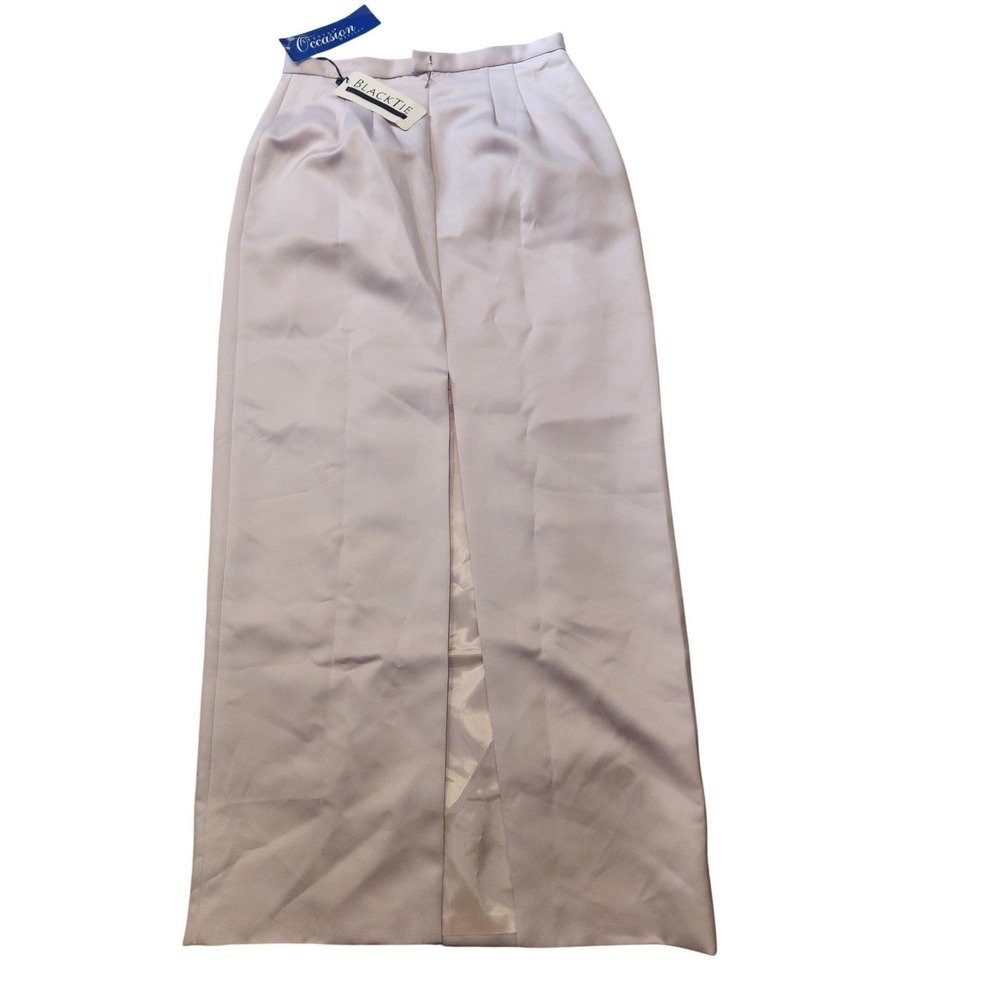 Black Tie Oleg Cassini NEW Lavender Satin High Waisted Maxi Skirt back Slit‎ 14